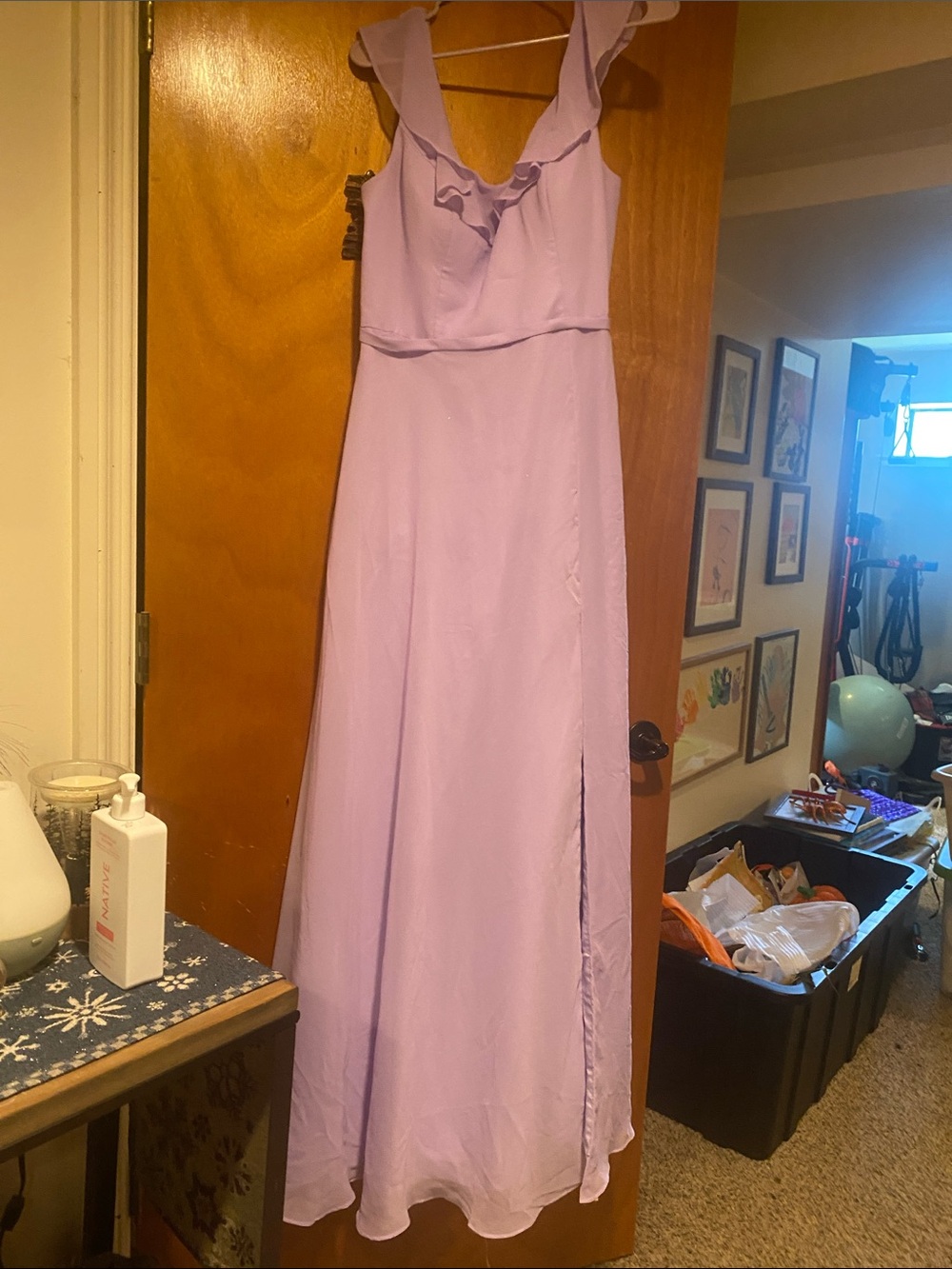 Azazie Lavender Ruffle-Shoulder Maxi Dress